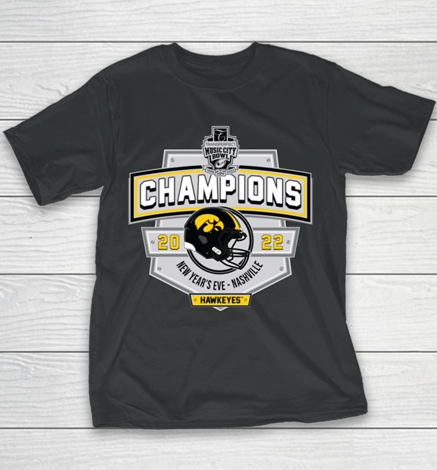 Iowa Hawkeyes 2023 Transperfect Music City Bowl Champions Youth T-Shirt