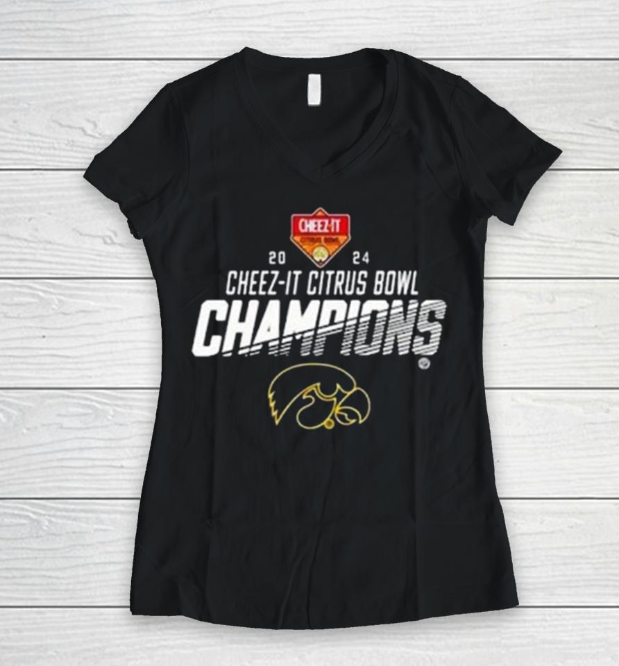 Iowa Hawkeyes 2024 Cheez It Citrus Bowl Champions Women V-Neck T-Shirt
