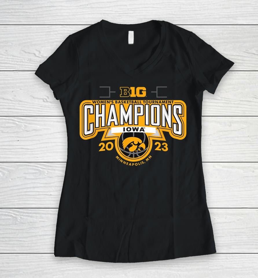 Iowa Hawkeyes Big Ten Champs Women's Basketball 2023 Women V-Neck T-Shirt