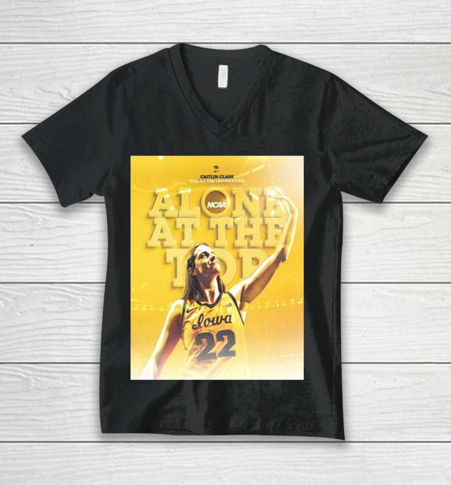 Iowa Hawkeyes Caitlin Clark 22 Alone At The Top All Time Scoring Leader Ncaa Division I Unisex V-Neck T-Shirt
