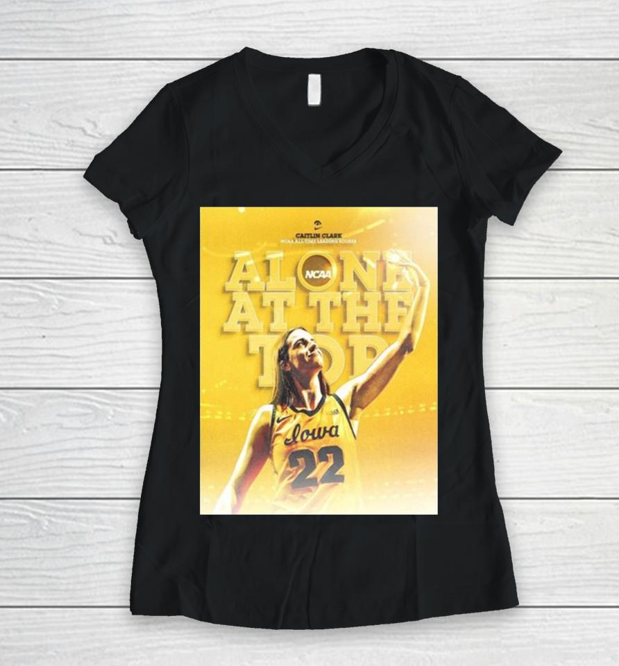 Iowa Hawkeyes Caitlin Clark 22 Alone At The Top All Time Scoring Leader Ncaa Division I Women V-Neck T-Shirt