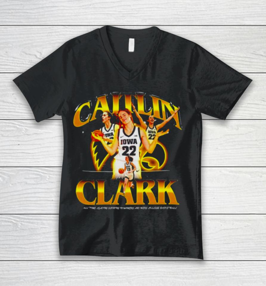 Iowa Hawkeyes Caitlin Clark All Time Leading Scoring In Womens And Mens College Basketball Unisex V-Neck T-Shirt