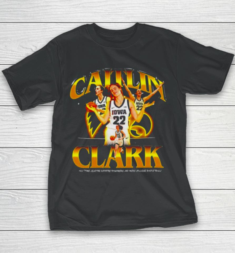 Iowa Hawkeyes Caitlin Clark All Time Leading Scoring In Womens And Mens College Basketball Youth T-Shirt