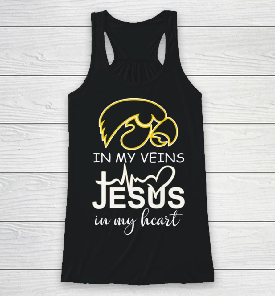 Iowa Hawkeyes Logo 2023 In My Veins Jesus In My Heart Racerback Tank