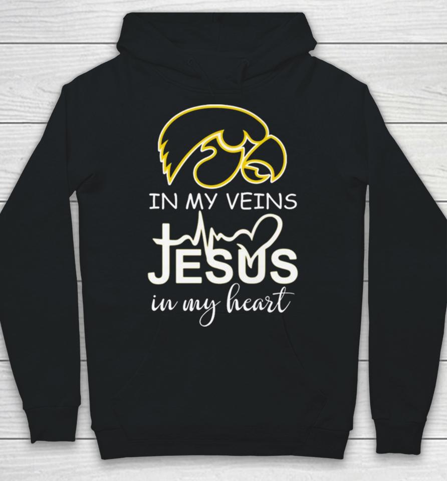 Iowa Hawkeyes Logo 2023 In My Veins Jesus In My Heart Hoodie