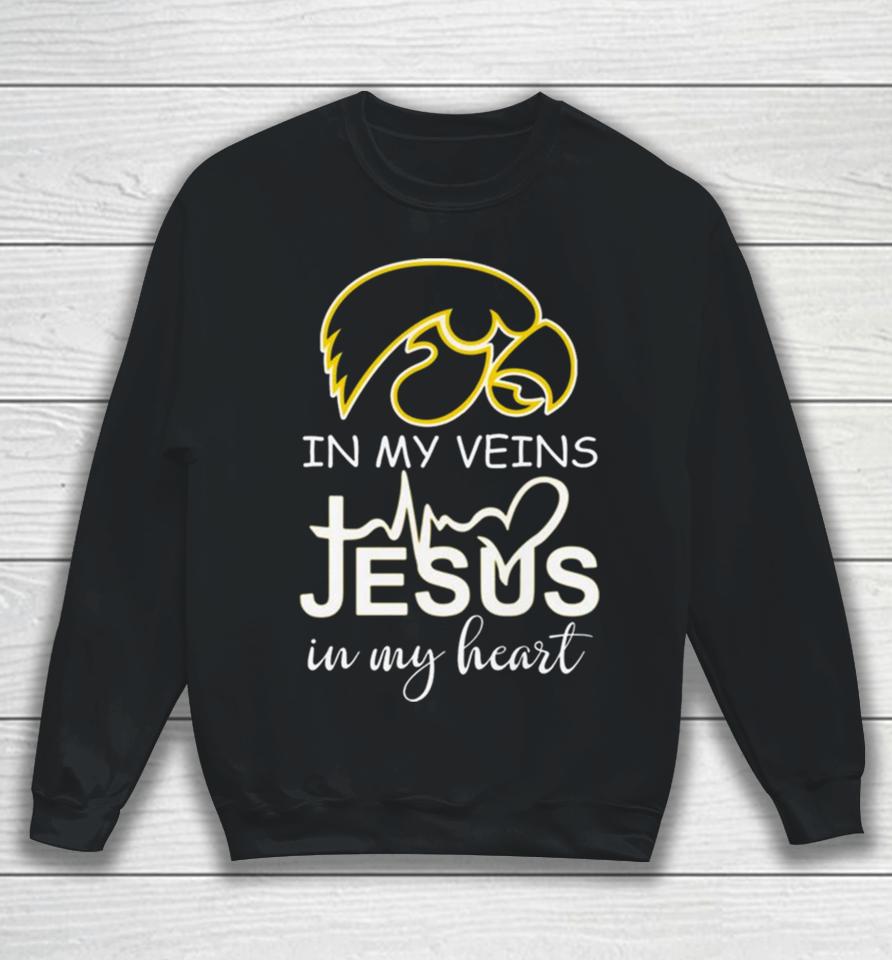 Iowa Hawkeyes Logo 2023 In My Veins Jesus In My Heart Sweatshirt