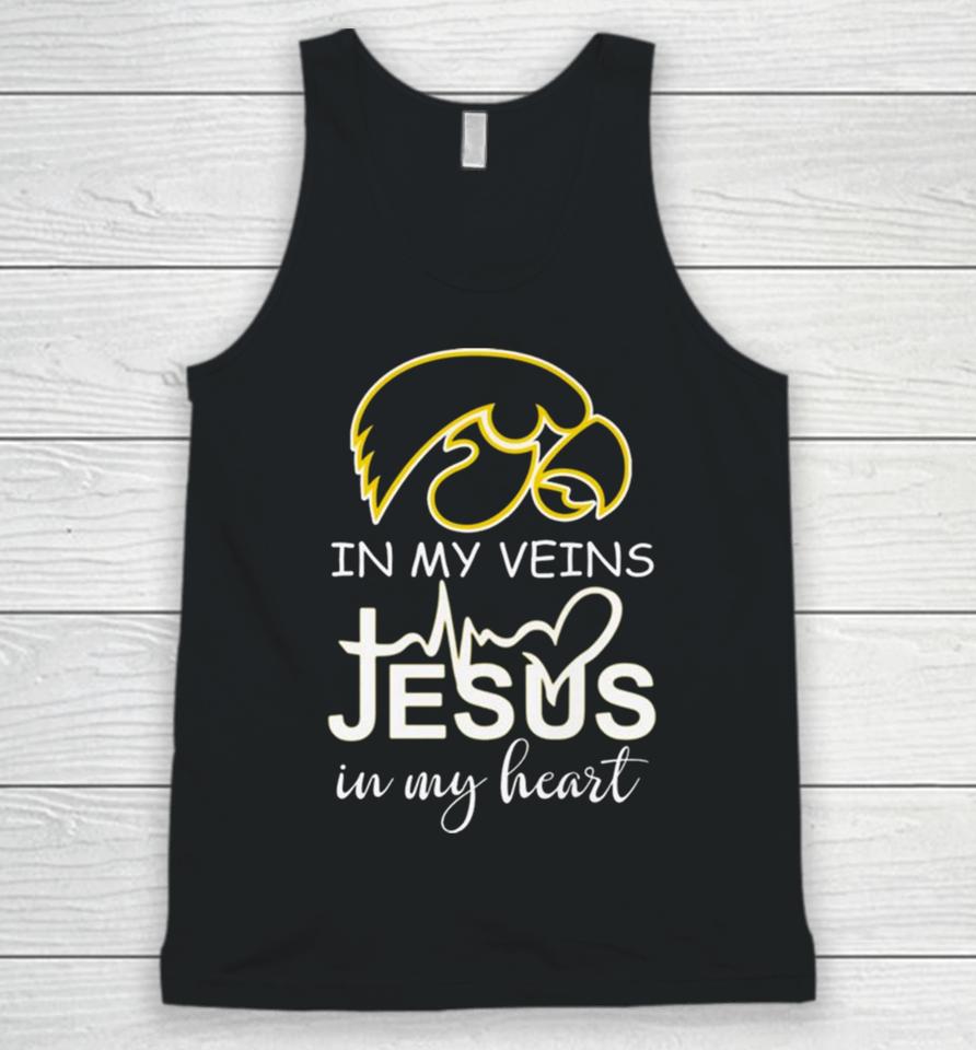 Iowa Hawkeyes Logo 2023 In My Veins Jesus In My Heart Unisex Tank Top