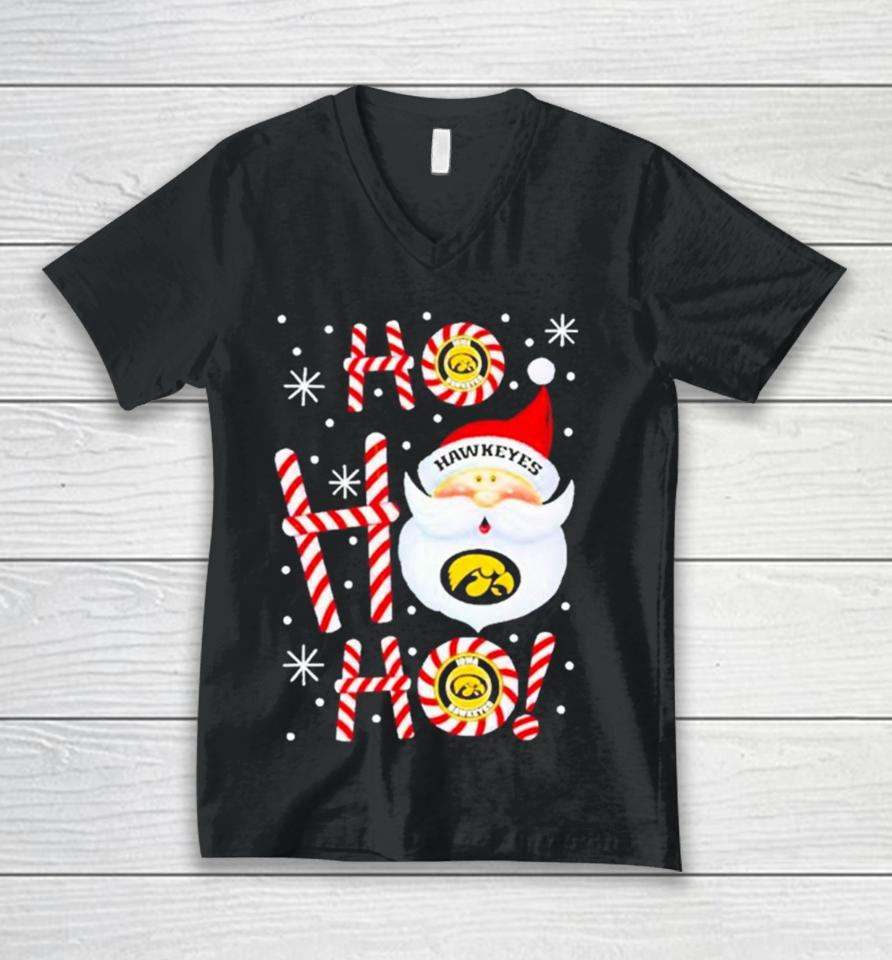 Iowa Hawkeyes Santa Claus Ho Ho Ho Christmas 2023 T Unisex V-Neck T-Shirt