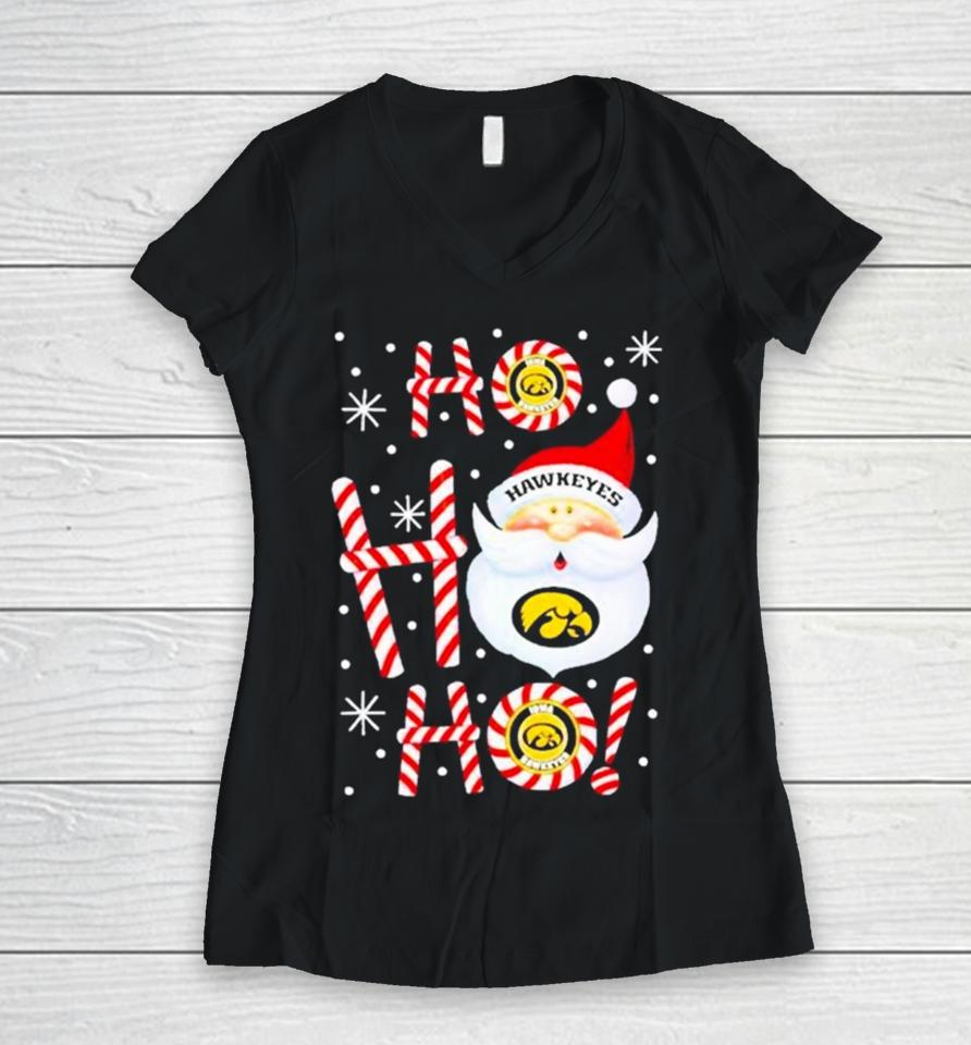 Iowa Hawkeyes Santa Claus Ho Ho Ho Christmas 2023 T Women V-Neck T-Shirt