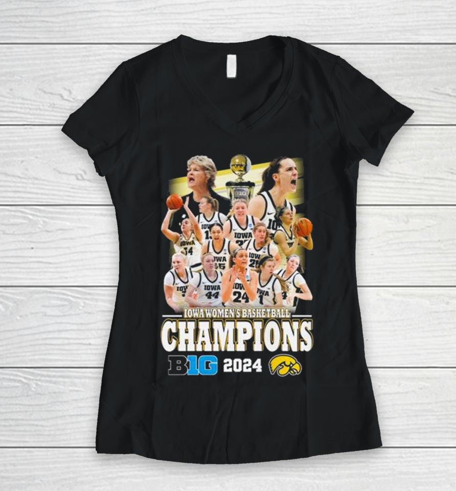 Iowa Hawkeyes Women’s Basketball Big 2024 Champions Women V-Neck T-Shirt