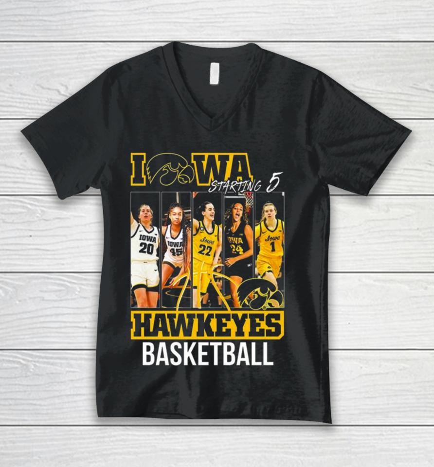 Iowa Hawkeyes Women’s Basketball Starting 5 Unisex V-Neck T-Shirt