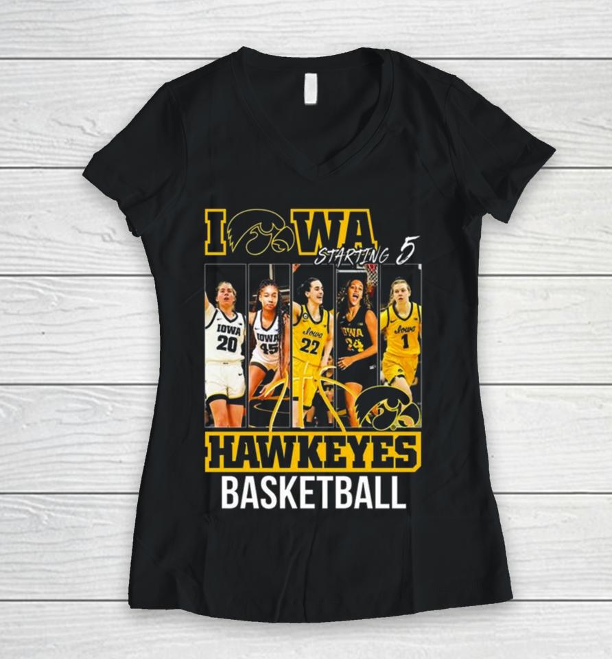 Iowa Hawkeyes Women’s Basketball Starting 5 Women V-Neck T-Shirt
