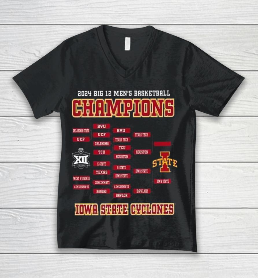 Iowa State Cyclones 2024 Big 12 Men’s Basketball Conference Tournament Champions Bracket Unisex V-Neck T-Shirt