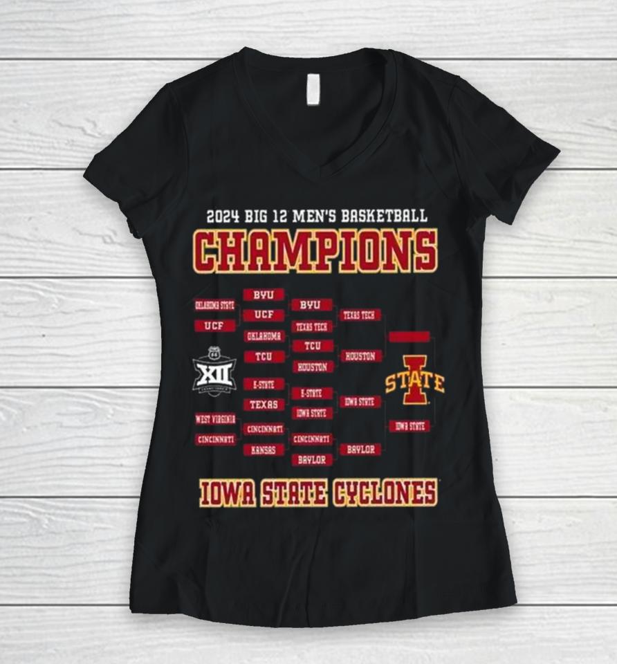 Iowa State Cyclones 2024 Big 12 Men’s Basketball Conference Tournament Champions Bracket Women V-Neck T-Shirt