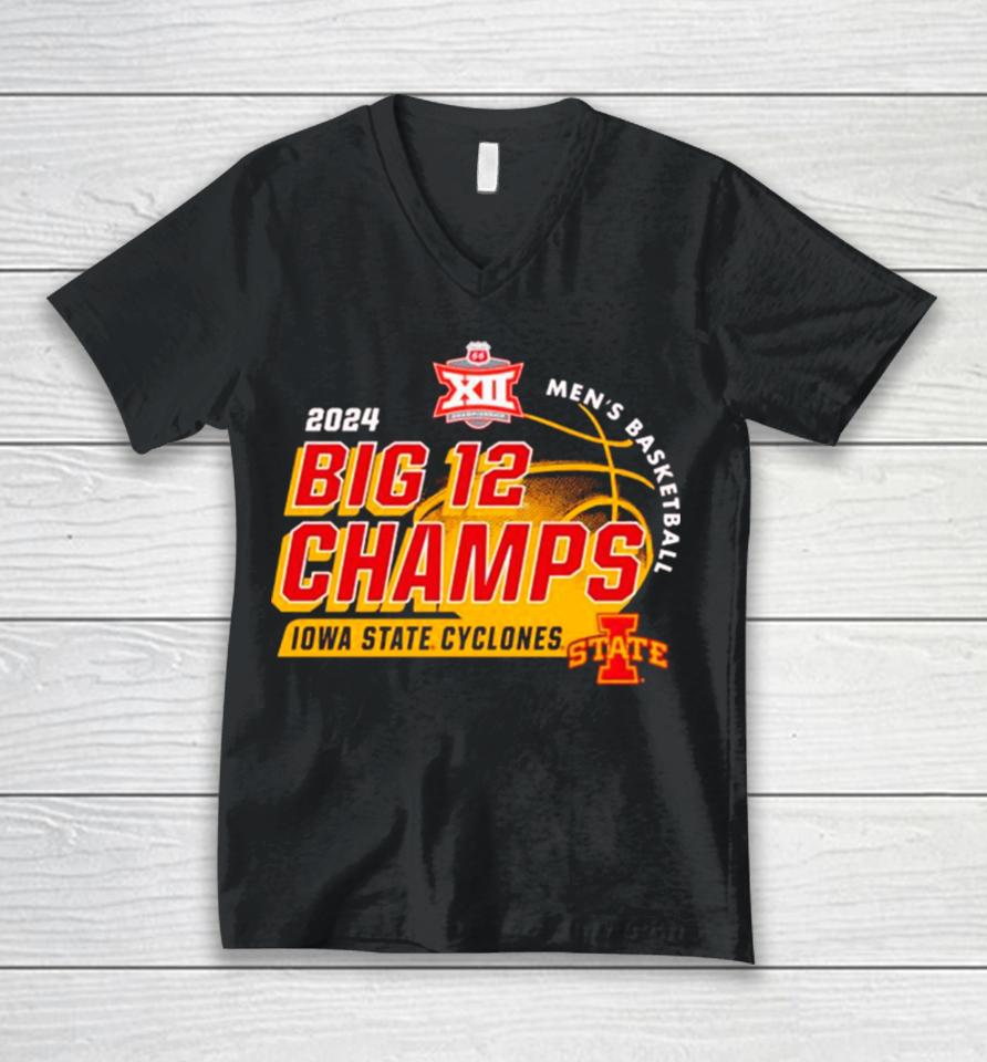 Iowa State Cyclones 2024 Big 12 Men’s Basketball Conference Tournament Champions Locker Room Unisex V-Neck T-Shirt