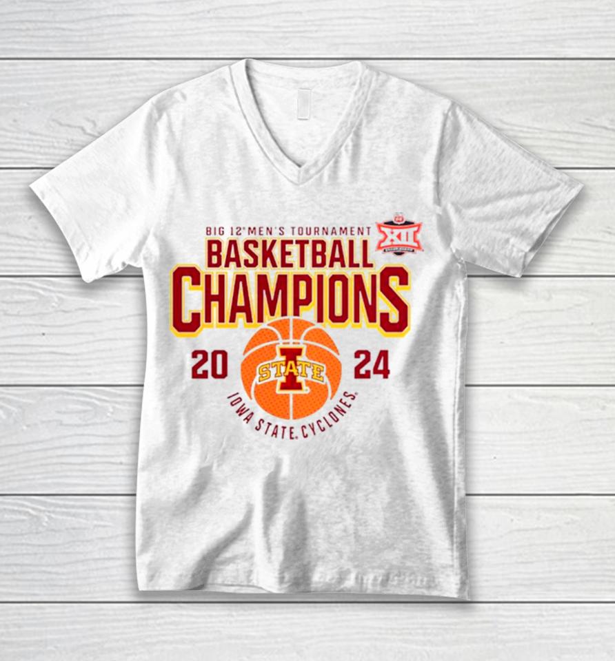 Iowa State Cyclones 2024 Big 12 Men’s Tournament Basketball Champions Unisex V-Neck T-Shirt