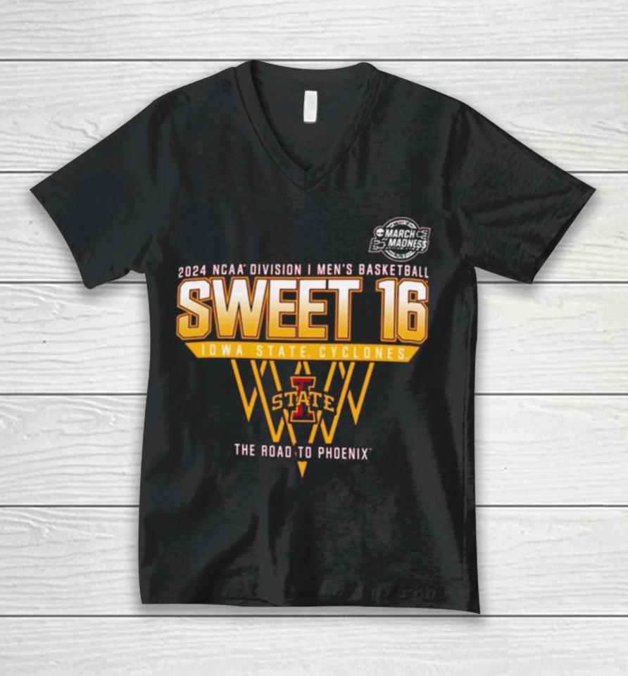 Iowa State Cyclones Sweet 16 Di Men’s Basketball 2024 The Road To Phoenix Unisex V-Neck T-Shirt