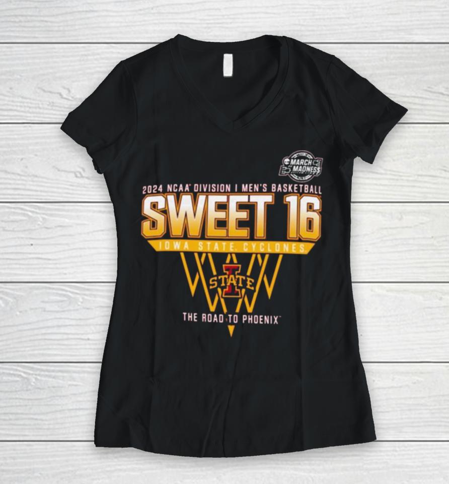 Iowa State Cyclones Sweet 16 Di Men’s Basketball 2024 The Road To Phoenix Women V-Neck T-Shirt