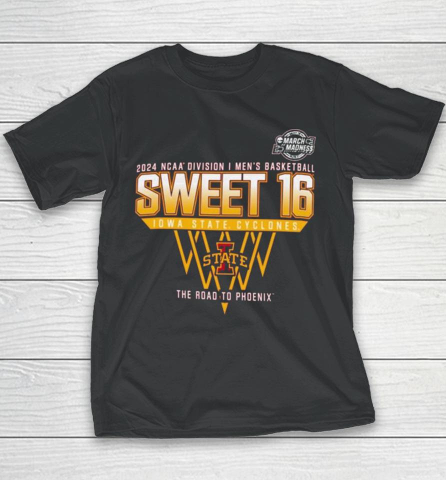 Iowa State Cyclones Sweet 16 Di Men’s Basketball 2024 The Road To Phoenix Youth T-Shirt