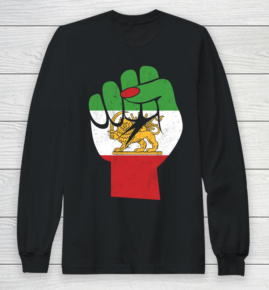 Iranian Flag Female Fist Support Women Of Iran Lion Sun Flag Long Sleeve T-Shirt