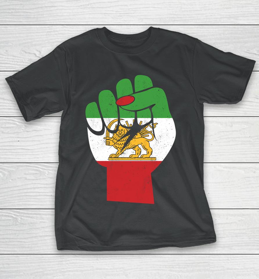 Iranian Flag Female Fist Support Women Of Iran Lion Sun Flag T-Shirt