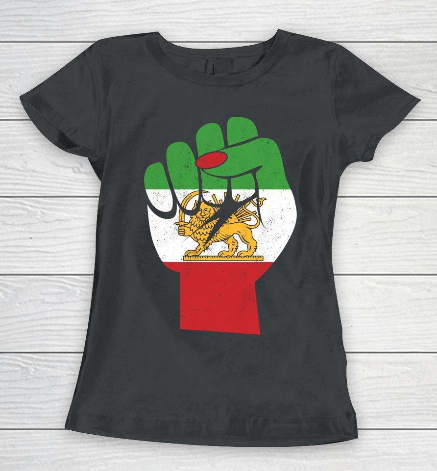 Iranian Flag Female Fist Support Women Of Iran Lion Sun Flag Women T-Shirt