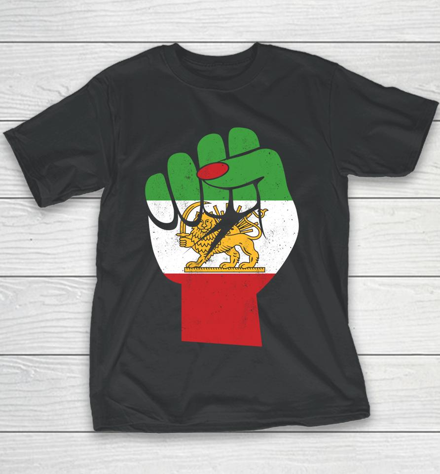 Iranian Flag Female Fist Support Women Of Iran Lion Sun Flag Youth T-Shirt