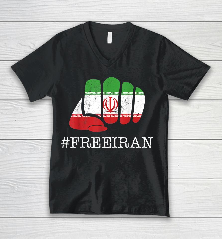 Iranian Flag #Freeiran Fist I Stand With The Women Of Iran Unisex V-Neck T-Shirt