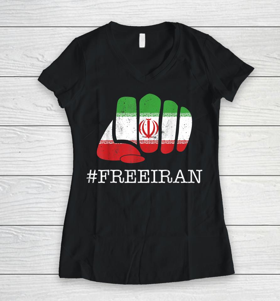 Iranian Flag #Freeiran Fist I Stand With The Women Of Iran Women V-Neck T-Shirt