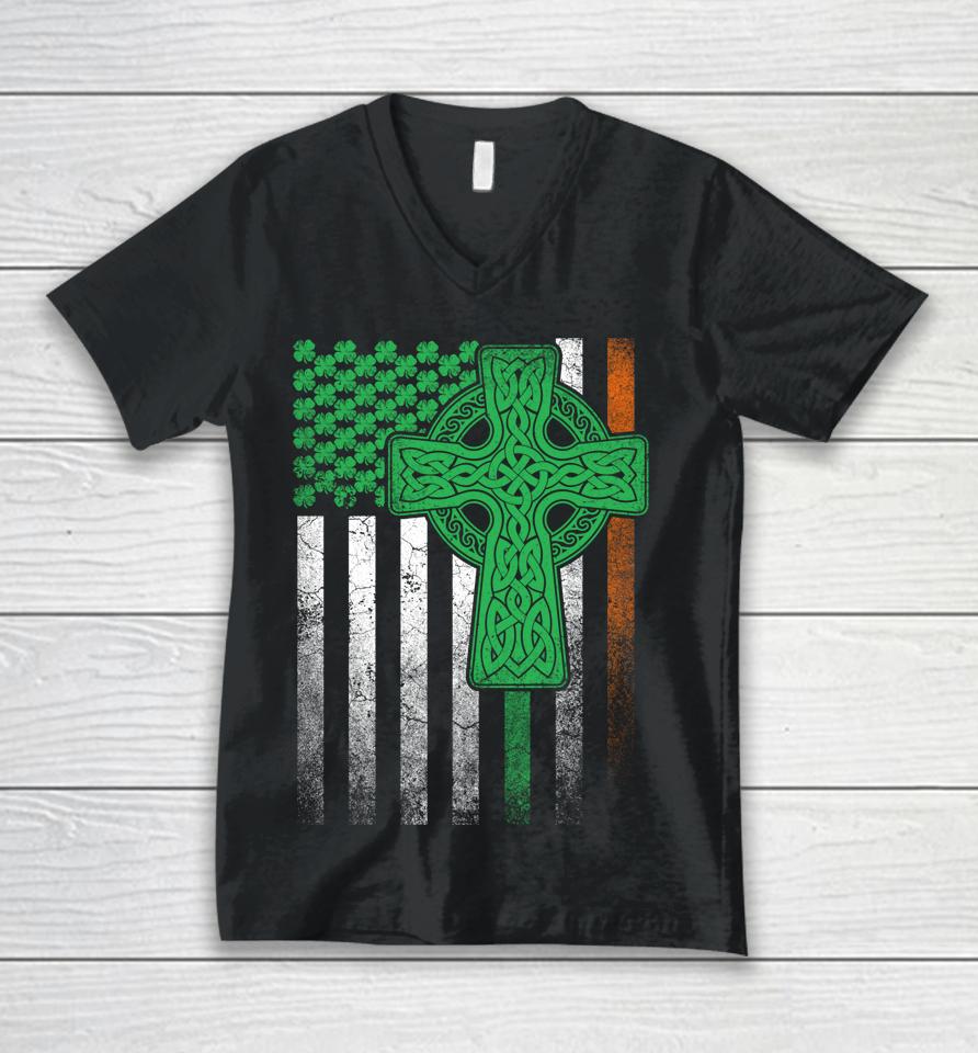 Irish American Flag Ireland Flag St Patrick’s Day Unisex V-Neck T-Shirt