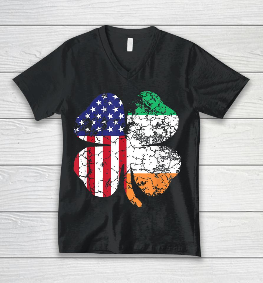 Irish American Shamrock Flag St Patrick's Paddy Patty Day Unisex V-Neck T-Shirt