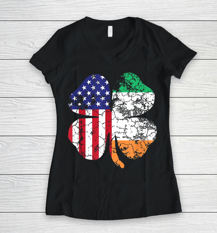 Irish American Shamrock Flag St Patrick's Paddy Patty Day Women V-Neck T-Shirt