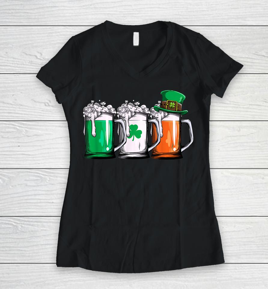 Irish Beer Ireland Flag St Patrick's Day Women V-Neck T-Shirt