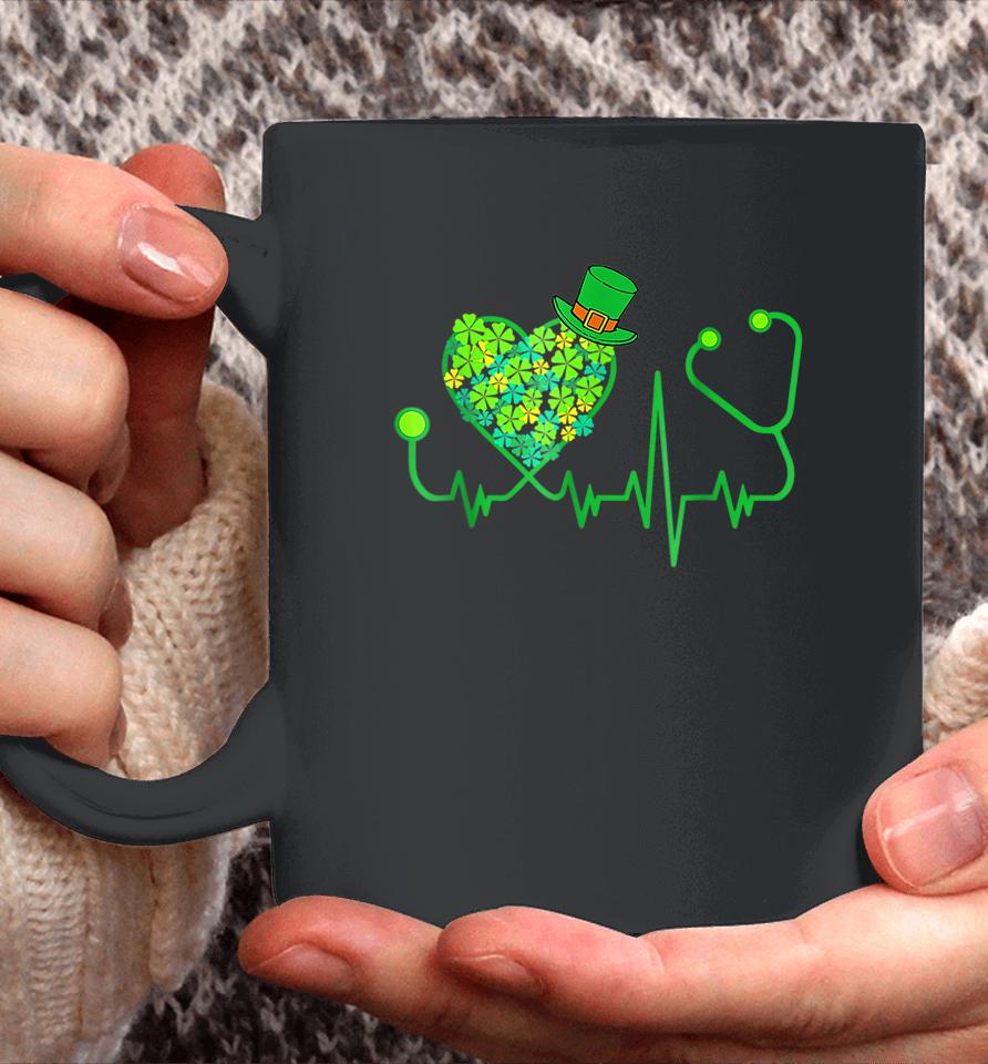 Irish Nurse Stethoscope Heartbeat Shamrock St Patrick's Day Coffee Mug