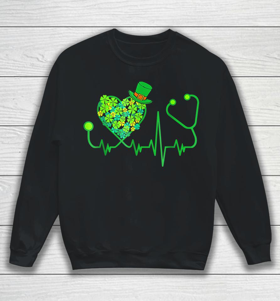 Irish Nurse Stethoscope Heartbeat Shamrock St Patricks Day Sweatshirt