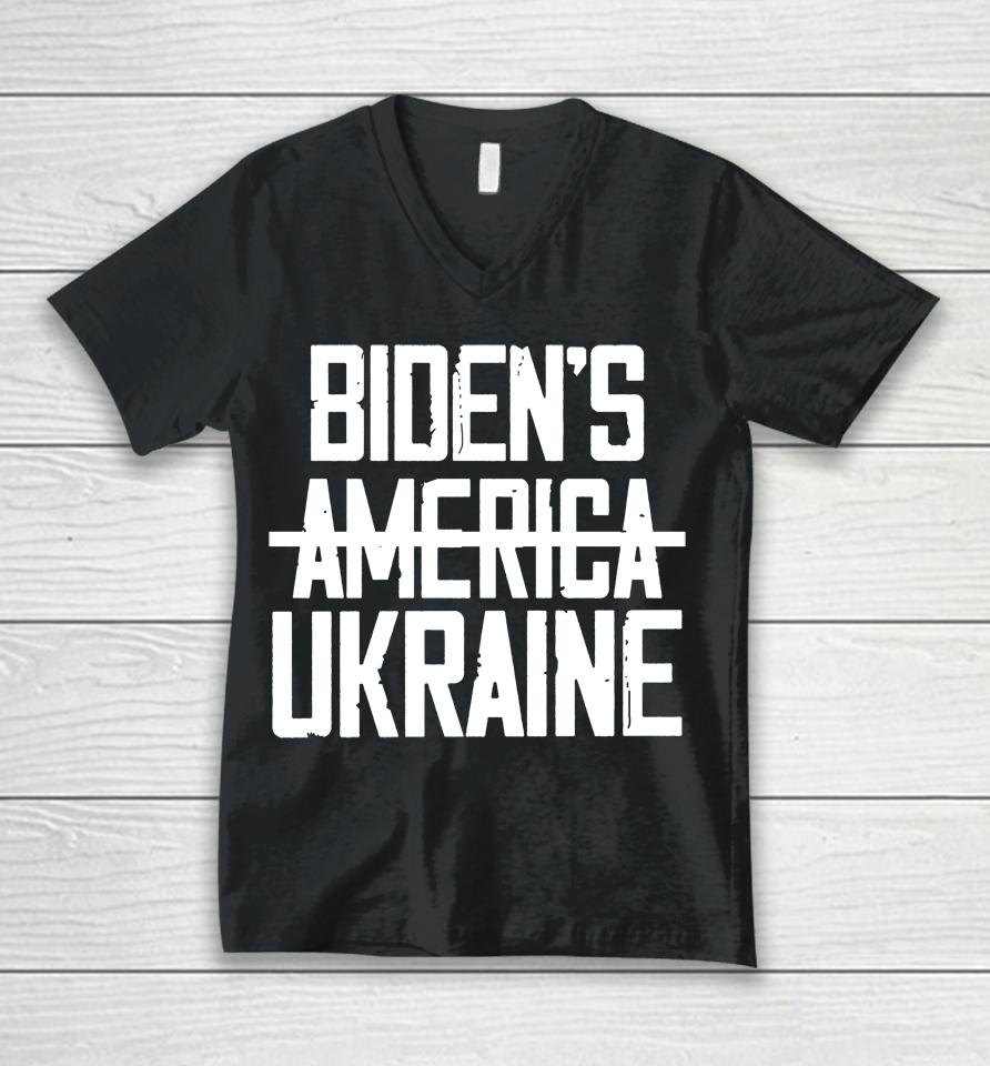 Irish Peach Designs Merch Biden's America Ukraine Unisex V-Neck T-Shirt