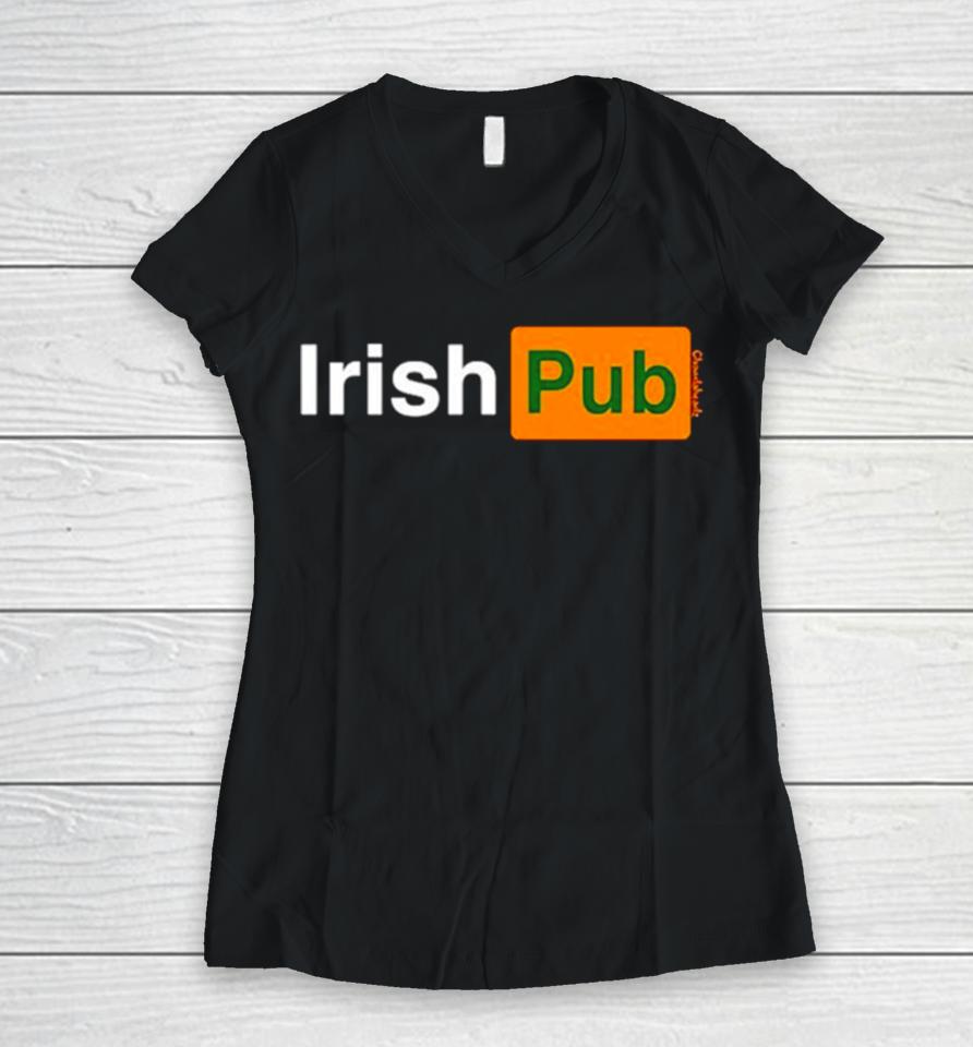 Irish Pub Parody Logo Women V-Neck T-Shirt