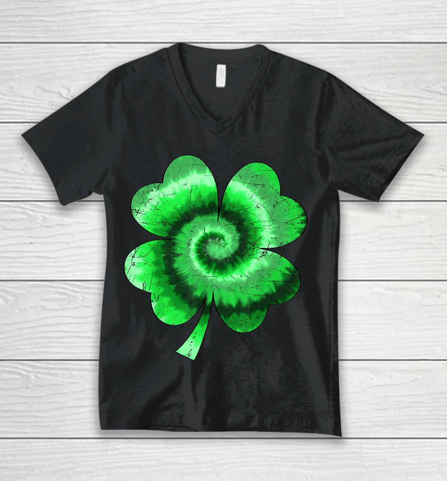 Irish Shamrock Tie Dye Happy St Patrick's Day Go Lucky Gift Unisex V-Neck T-Shirt