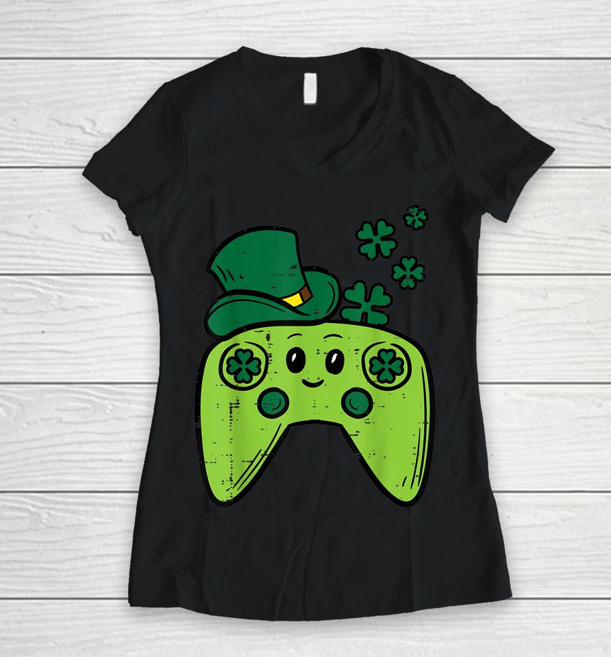 Irish Video Game Controller Gamer Boys Girls  St Patrick's Day Women V-Neck T-Shirt