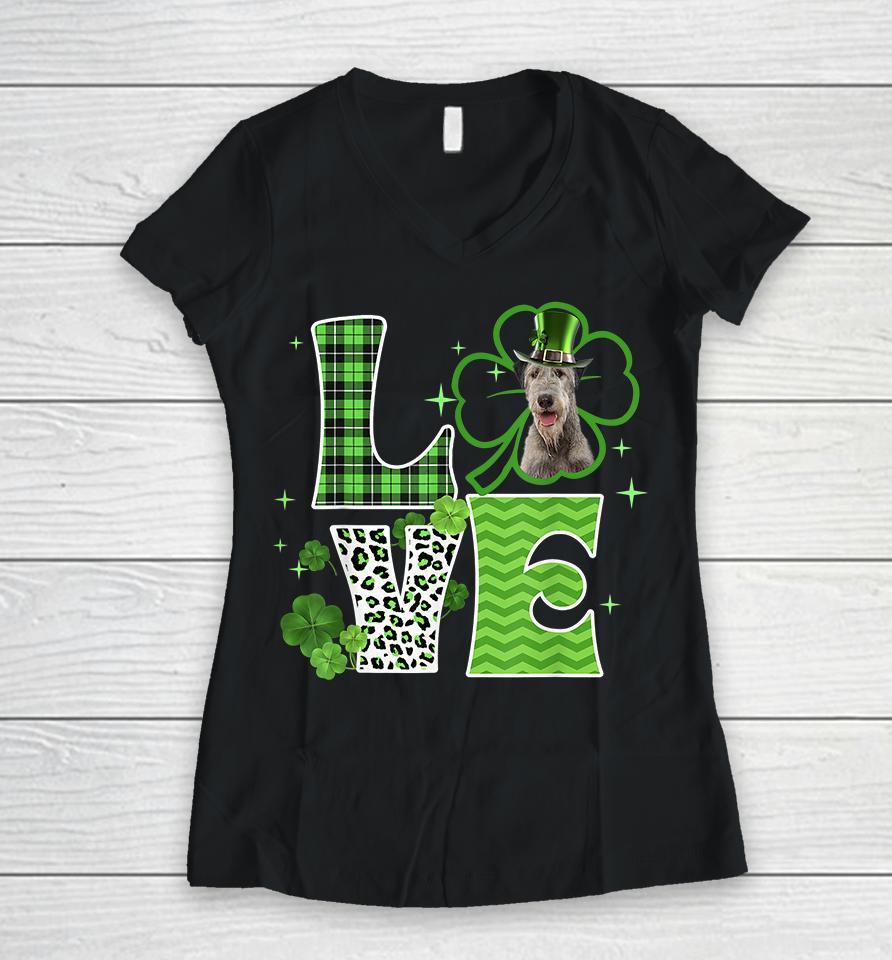 Irish Wolfhound Shamrock Lucky Clover Irish St Patricks Day Women V-Neck T-Shirt