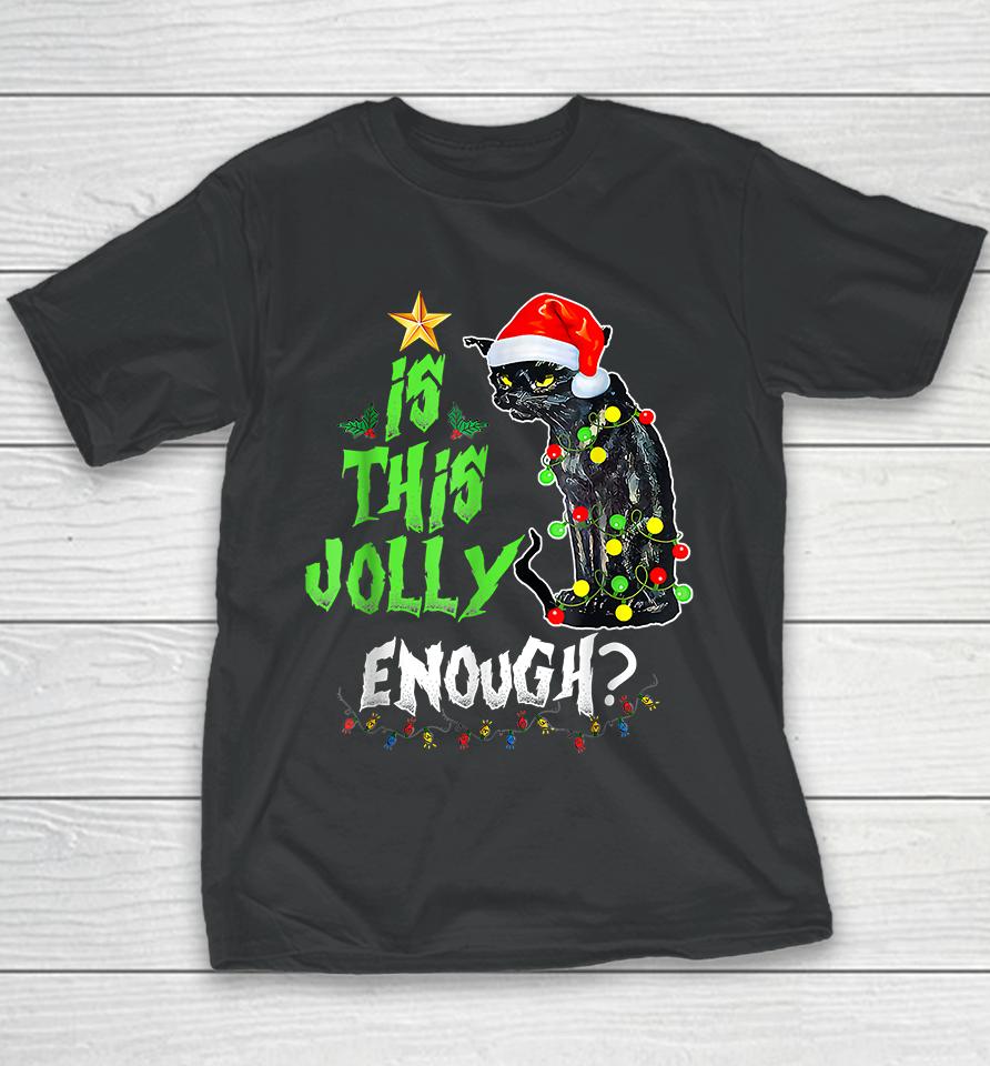 Is This Jolly Enough Black Cat Merry Christmas Youth T-Shirt