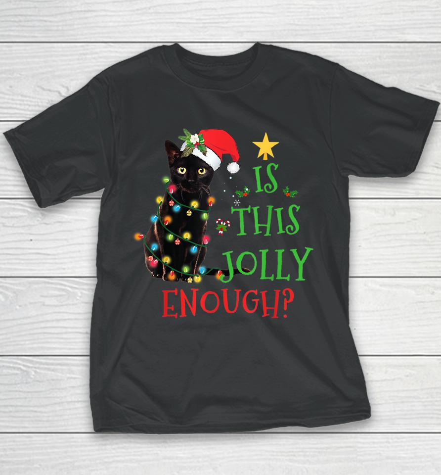 Is This Jolly Enough Christmas Black Cat Snowman Santa Hat Youth T-Shirt