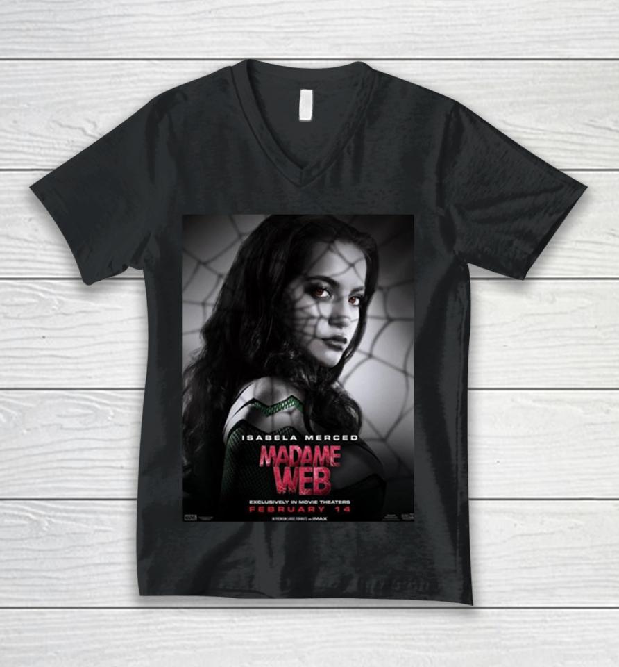 Isabela Merced Madame Web Exclusively In Movie Theaters On February 14 Unisex V-Neck T-Shirt