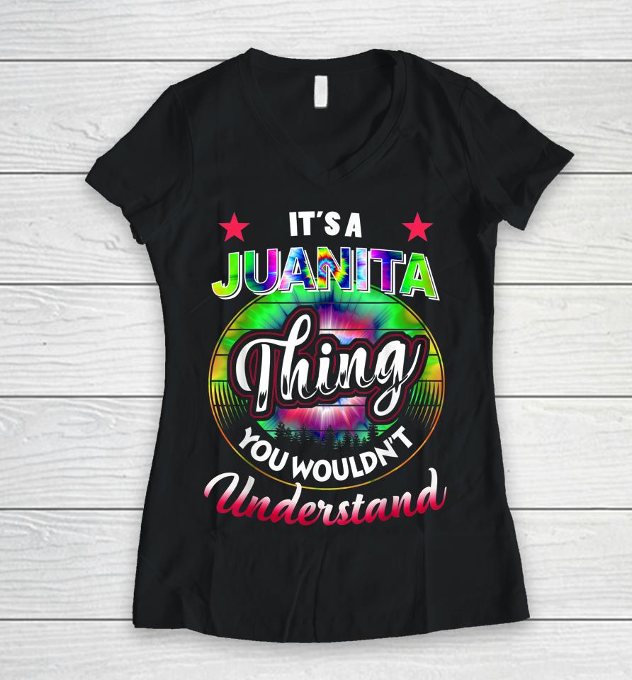 It's A Juanita Thing Tie Dye 60S 70S Hippie Women V-Neck T-Shirt