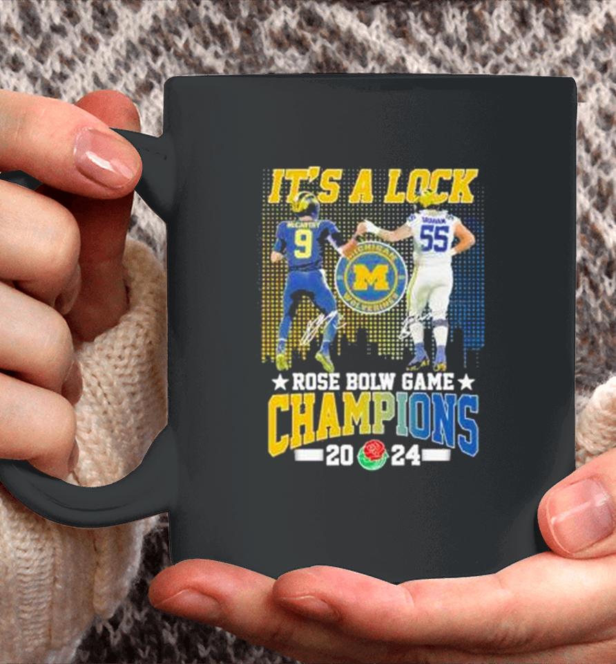 It’s A Lock 2024 Rose Bowl Game Champions Michigan Wolverines Football Signatures Coffee Mug