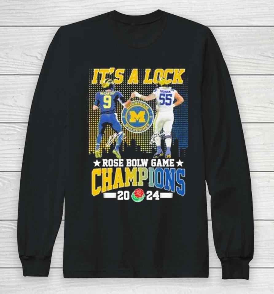 It’s A Lock 2024 Rose Bowl Game Champions Michigan Wolverines Football Signatures Long Sleeve T-Shirt