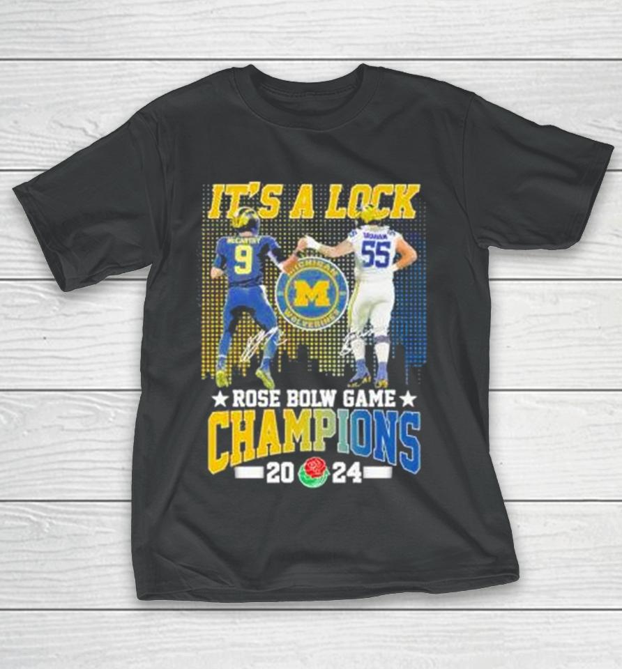 It’s A Lock 2024 Rose Bowl Game Champions Michigan Wolverines Football Signatures T-Shirt