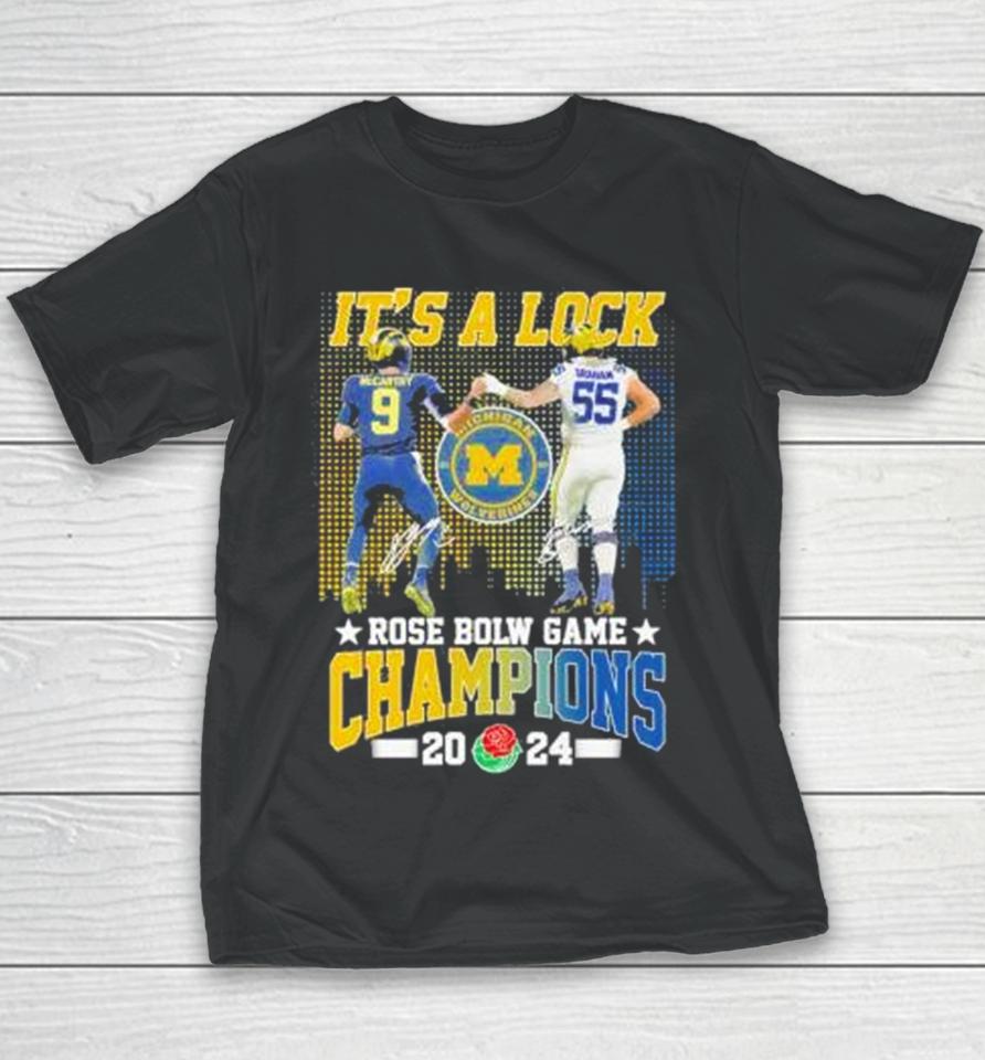It’s A Lock 2024 Rose Bowl Game Champions Michigan Wolverines Football Signatures Youth T-Shirt