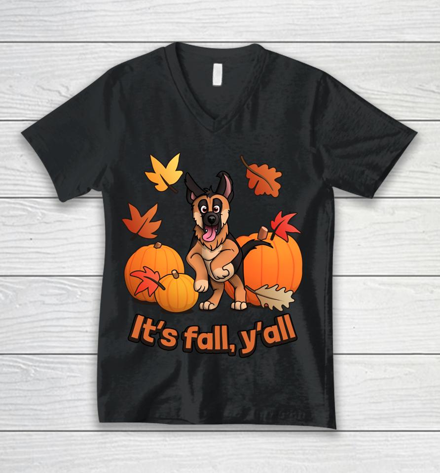 It's Fall Y'all German Shepherd Puppy Unisex V-Neck T-Shirt