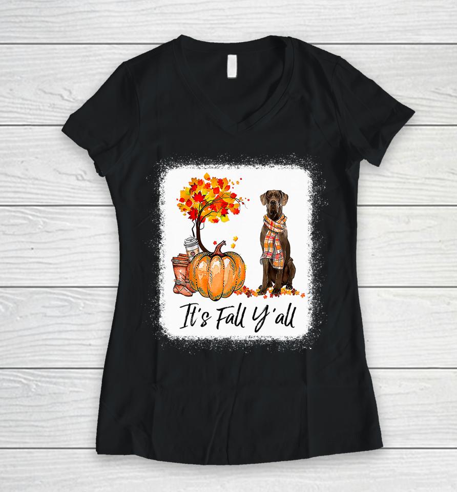 It's Fall Y'all Great Dane Dog Lovers Thanksgiving Halloween Women V-Neck T-Shirt